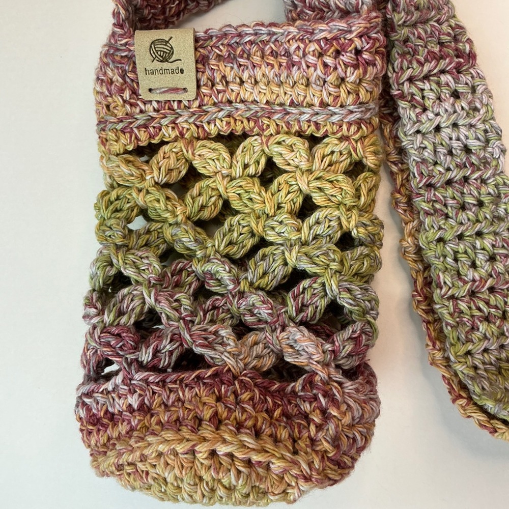 Handmade Multi Crochet Water Bottle Holder Unisex OS Crossbody Boho Sling - Picture 9 of 17